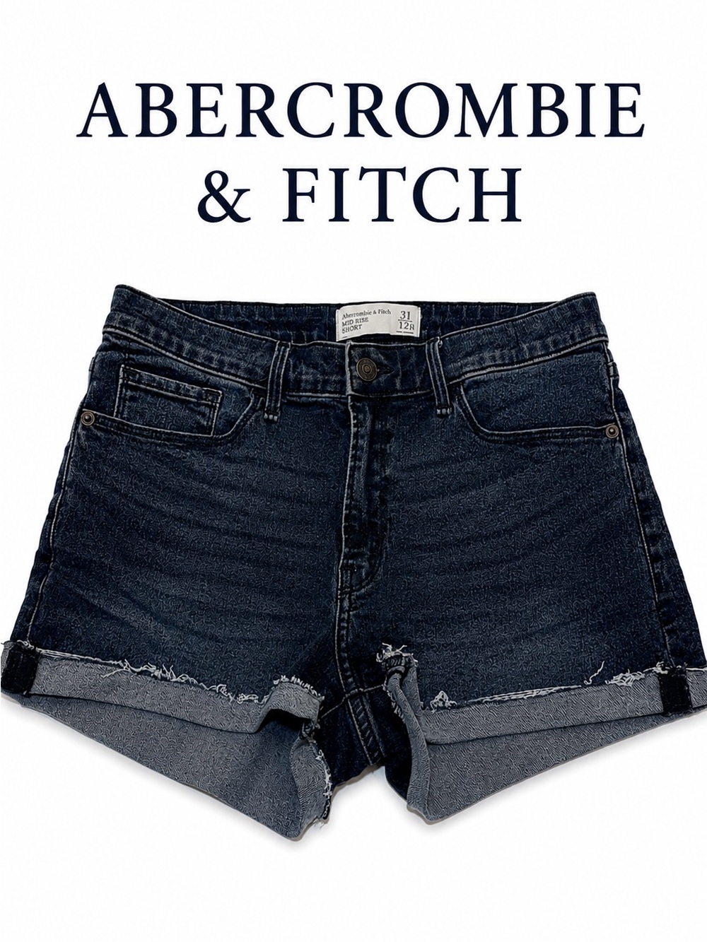 Abercrombie & Fitch Dark Blue Denim Shorts Women’s Size 31/12R Dark Wash Frayed